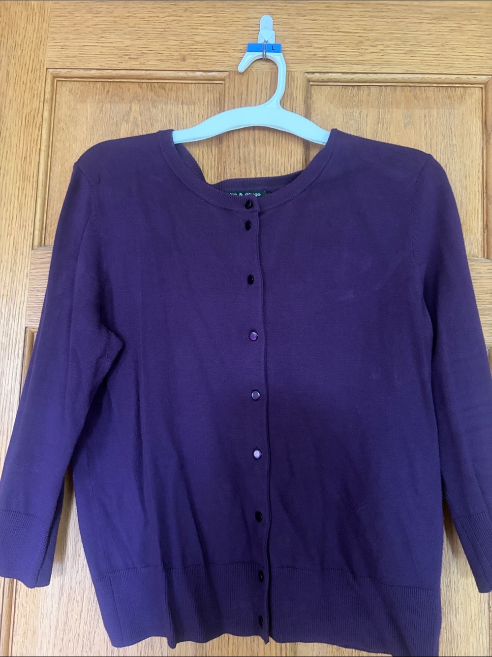 Cable & Gauge Deep Purple Crewneck Button-Front Cardigan